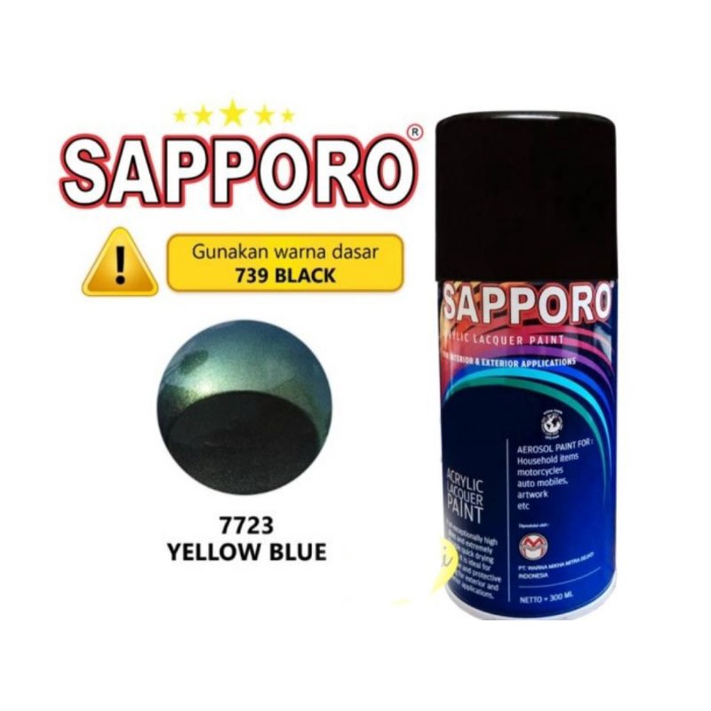 SAPPORO BUNGLON 7723 YELLOW BLUE CAT SEMPROT AEROSOL SPRAY PAINT warna kuning biru saporo bukan merk