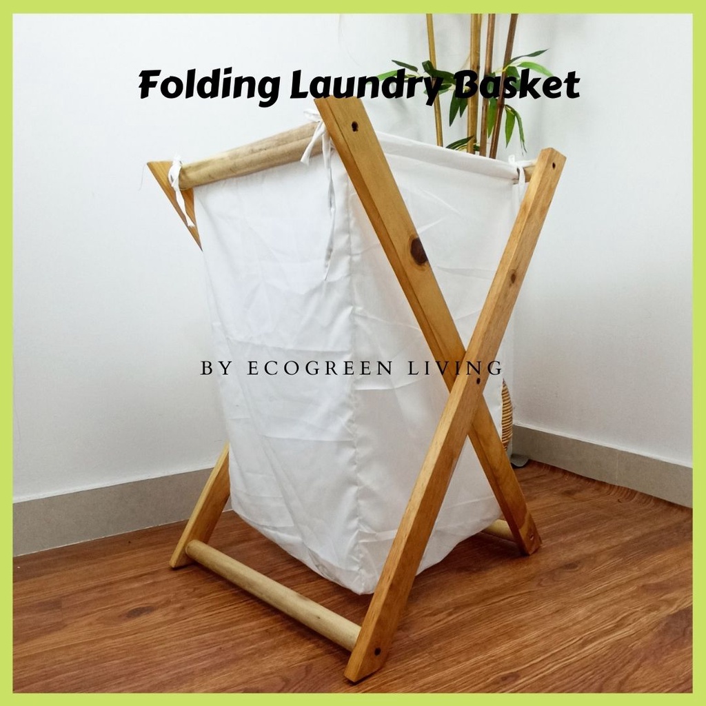 Ecogreen- Keranjang Laundry Kayu Aesthetic / Wooden Scandi Laundry Bag Tinggi 60 x 45 cm / Portable and Collapsible Folding Clothes