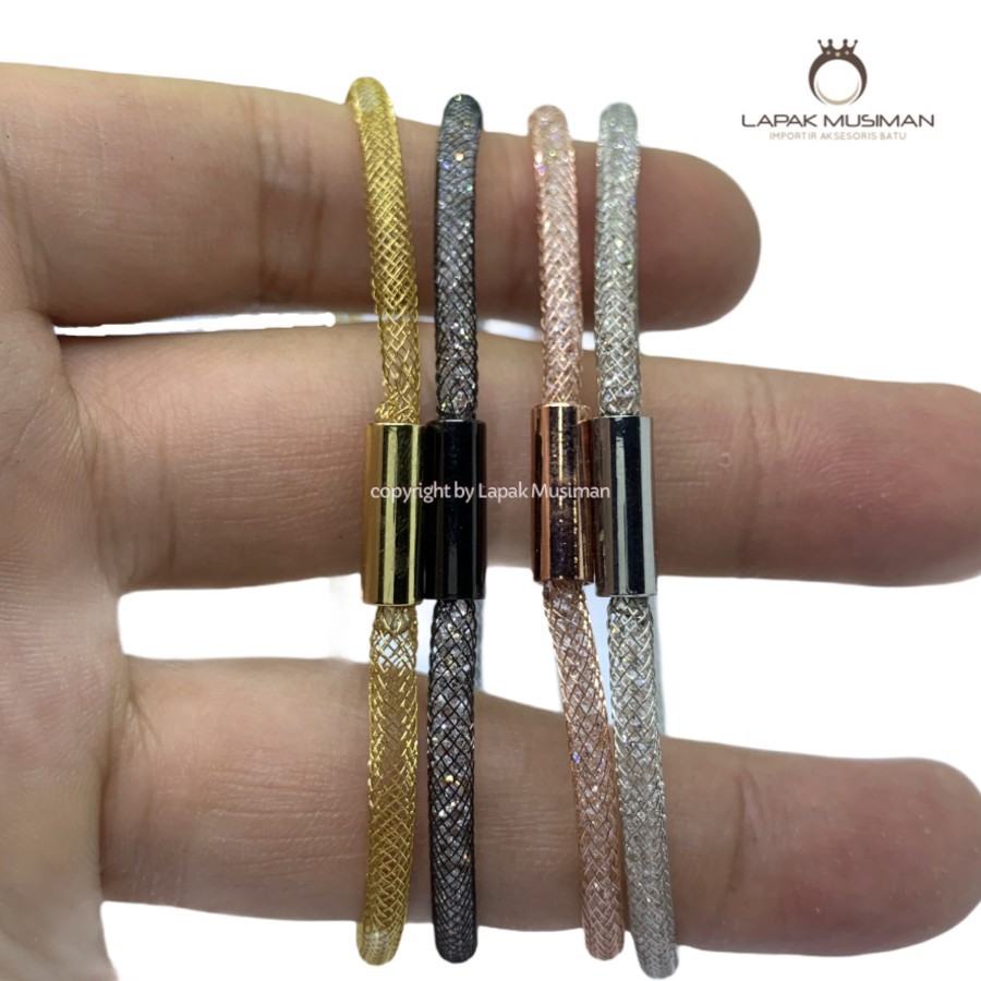 [Bayar di Tempat] Gelang Tali Kawat Kristal Magnet Anti Air Waterproof Kode LM 02