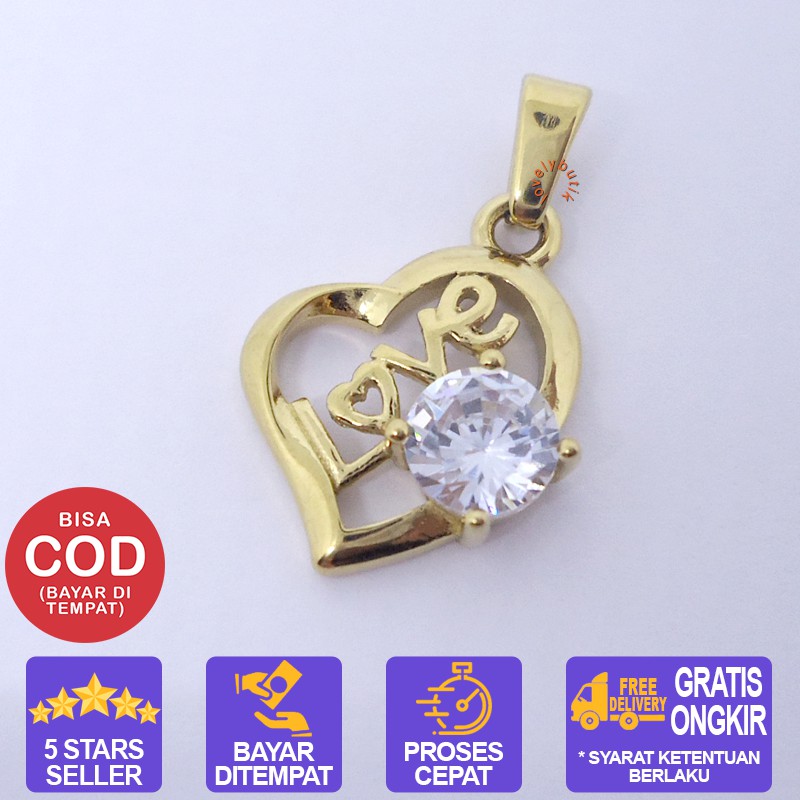 Lovelybutik Liontin Kalung Titanium  / Love Liontin Kalung Titanium Ukuran 2 cm GOLD