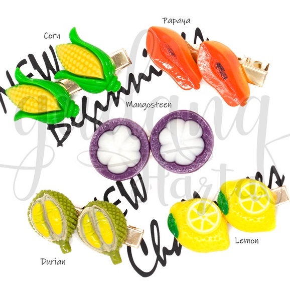 Jepit Rambut 3D Tropical Fruits Hairclip Corn Durian Lemon GH 213048