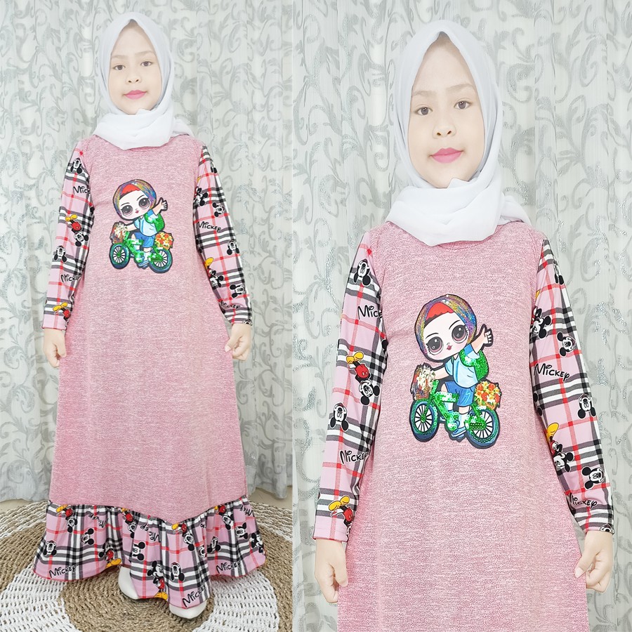 GAMIS ANAK KOMBINASI KOTAK BUEBERRY MIKY DRESS Usia 4-12Thn GL FASHION