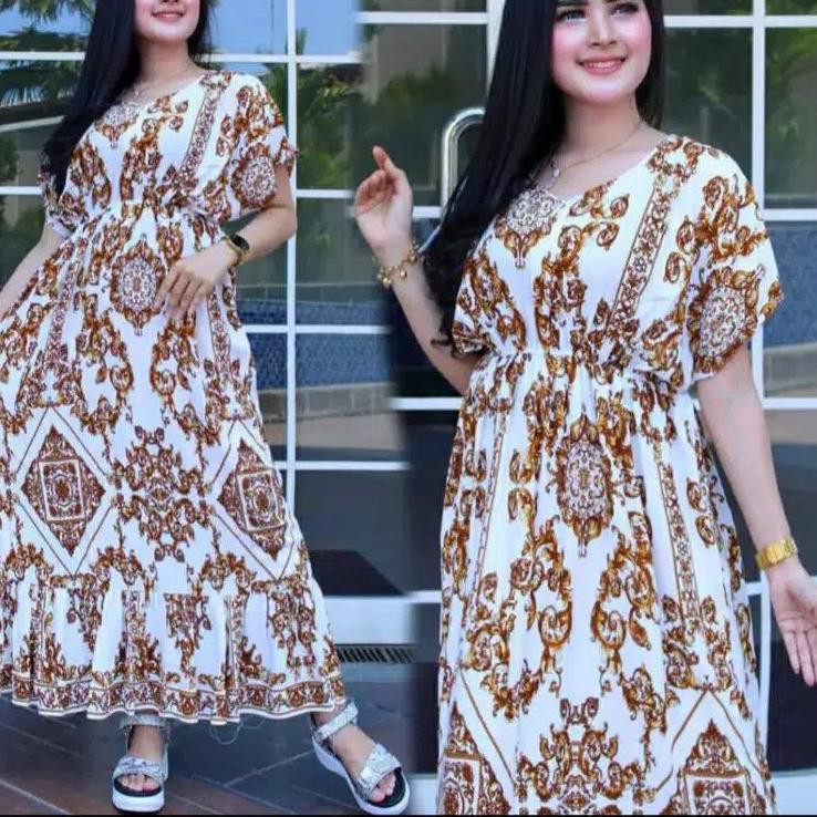 HBE Daster Sultan Home Dress Long Dress Rayon Jumbo Htam Putih Biru❉ (Ready)