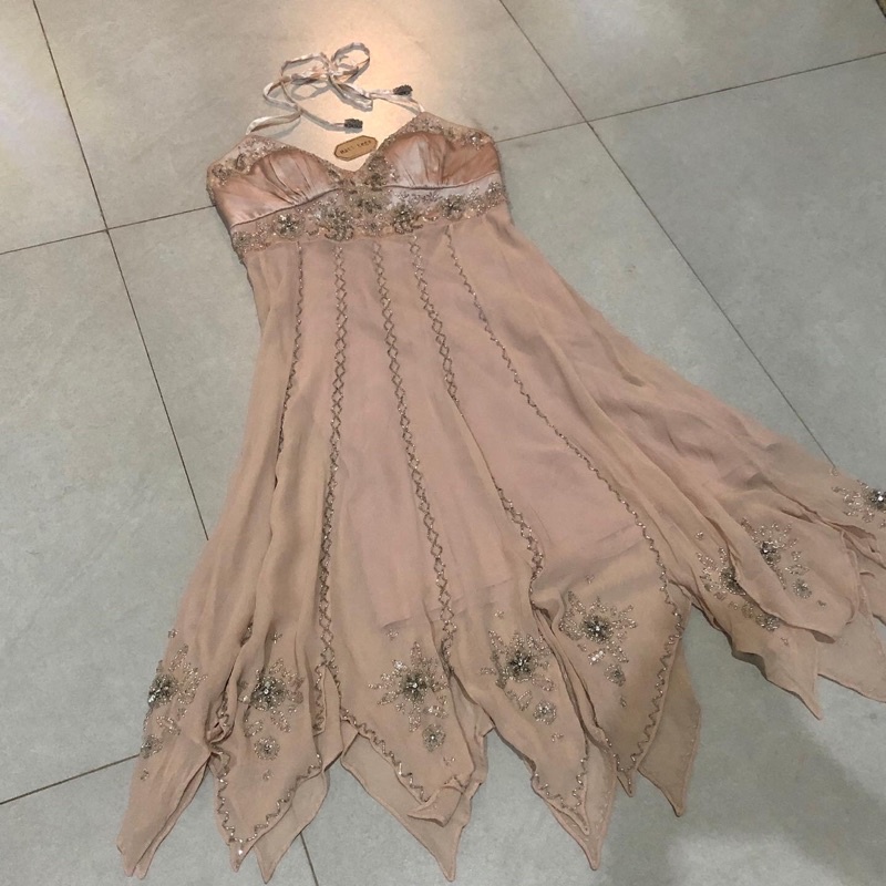 Authentic 2000s Sue Wong Beaded Halter Silk Mini Dress. Party Dress