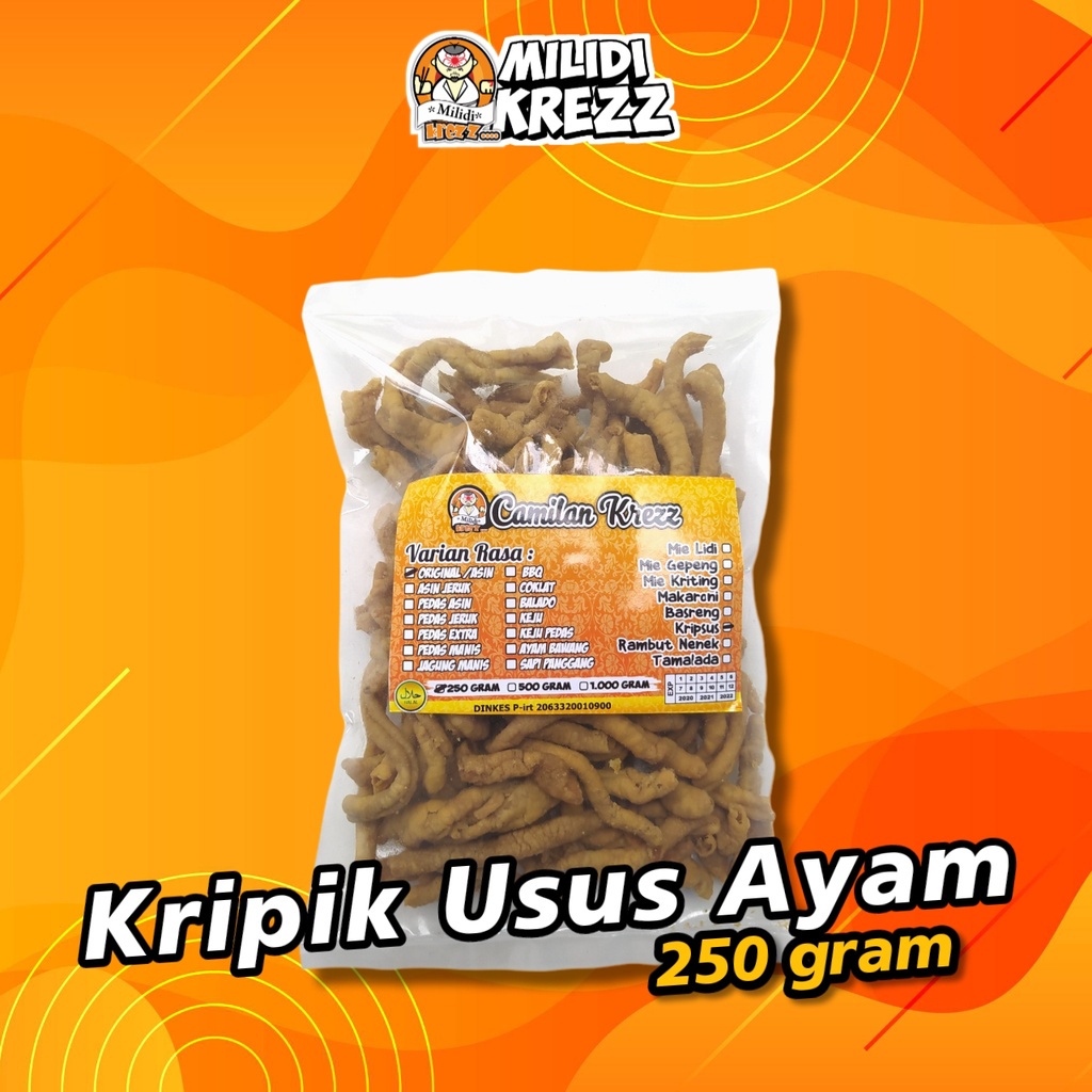 

Keripik Usus Ayam 250gr Kripsus Cemilan Milidikrezz