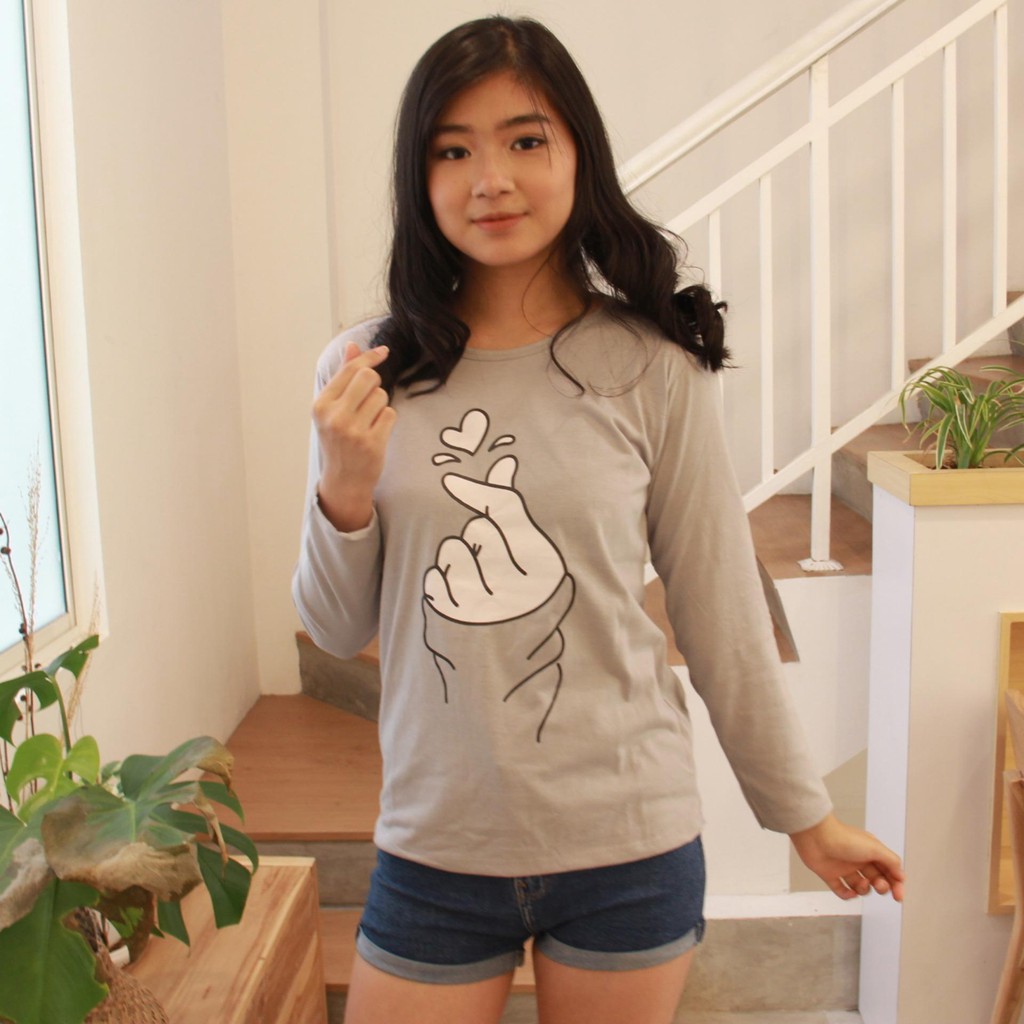 KAOS SARANGHAE LOVE KOREA KAOS WANITA LENGAN PANJANG T SHIRT WANITA KAOS LENGAN PANJANG WANITA