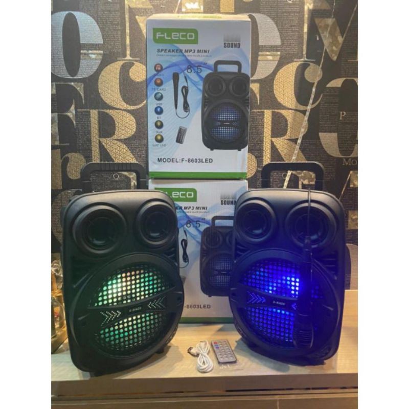 Speaker Bluetooth Fleco 8,5Inci F8603 Led+Mic Karaoke