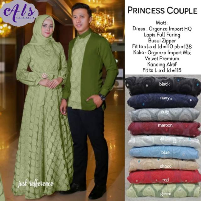 Princess couple dress organza import gamis pesta pasangan raswa couple