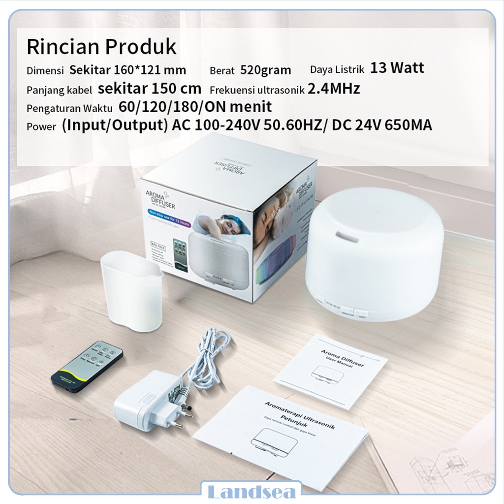 Landsea Ultrasonic aromaterapi Diffuser humidifier 500ML - Terapkan ke Essential oil-5