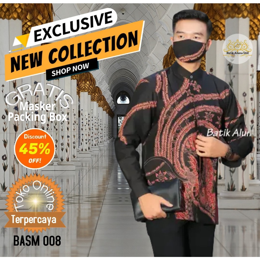 Koko Pria Dewasa Lengan Panjang Baju Batik Pria Cowok Kerah Shanghai Premium Adem BASM 008