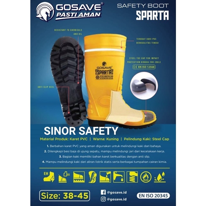 Sepatu Boot Rubber Safety GOSAVE SPARTA Karet Ujung Besi Steel Toe