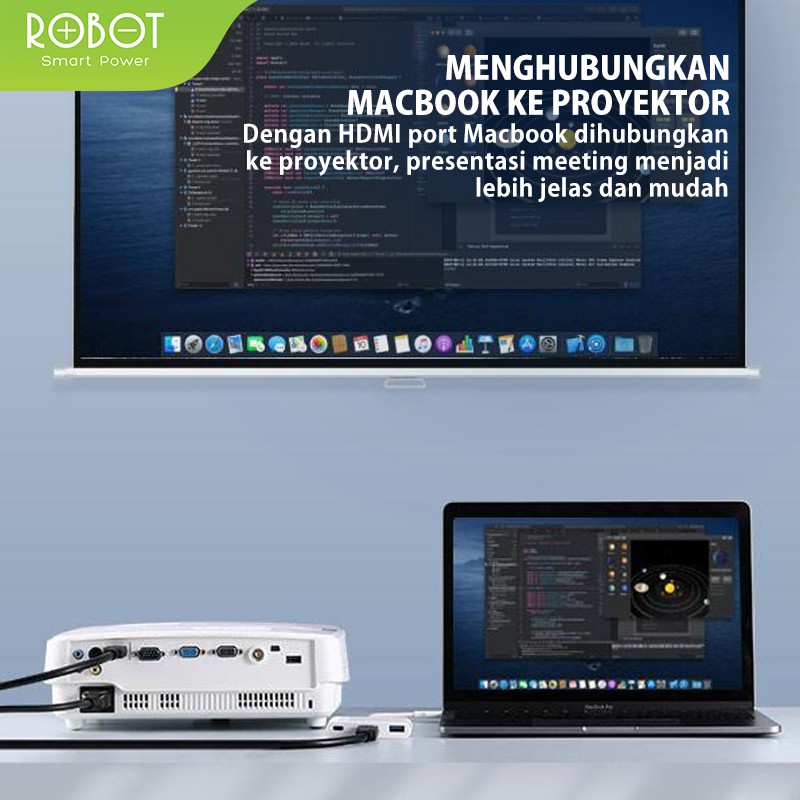 ROBOT HT430 3 in 1 USB C HUB Adapter, With HDMI 4K, PD 100W, USB3.0 White - ORIGINAL Garansi 1 Tahun