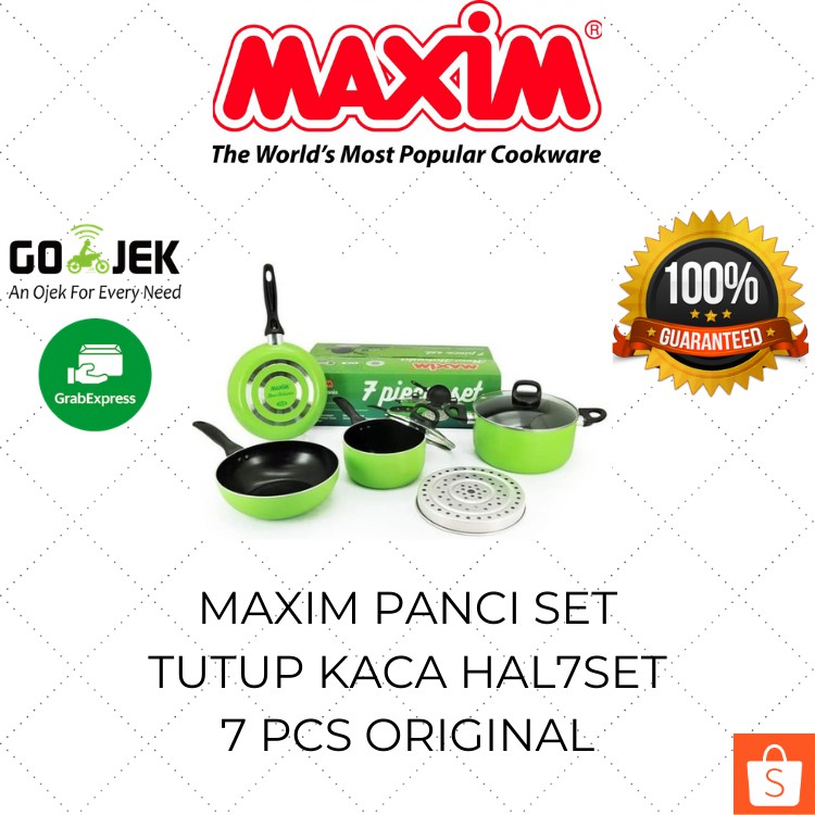Maxim Panci Set Lengkap Halania 7pcs HAL7SET / Panci Dapur Set Tutup Kaca 7pcs / Wajan Hijau Anti Le