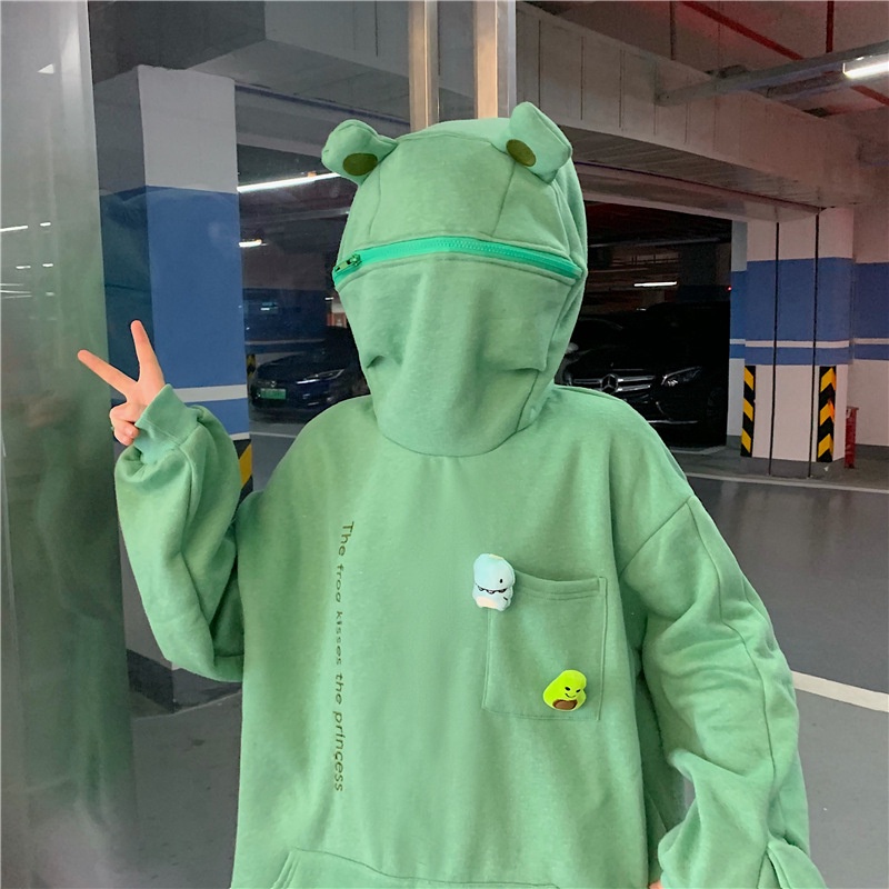 [littlecrab] Hoodie Oversize Katak Kodok Korea Hoodie Topi Full Zipper Lucu Avocado Dino Hoodie Unisex Besar Korean Style