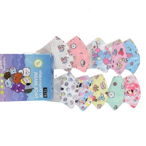 isi 50pcs/Box Masker Duckbill Anak BT21 BTS KOREA FASHION DISPOSABLE Fashion MASK IMPORT