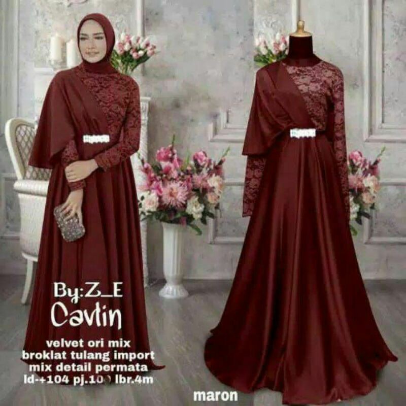 Gamis Brokat Kombinasi Velvet Kualitas Premium Gamis Syari Fashion Terbaru Shopee Indonesia