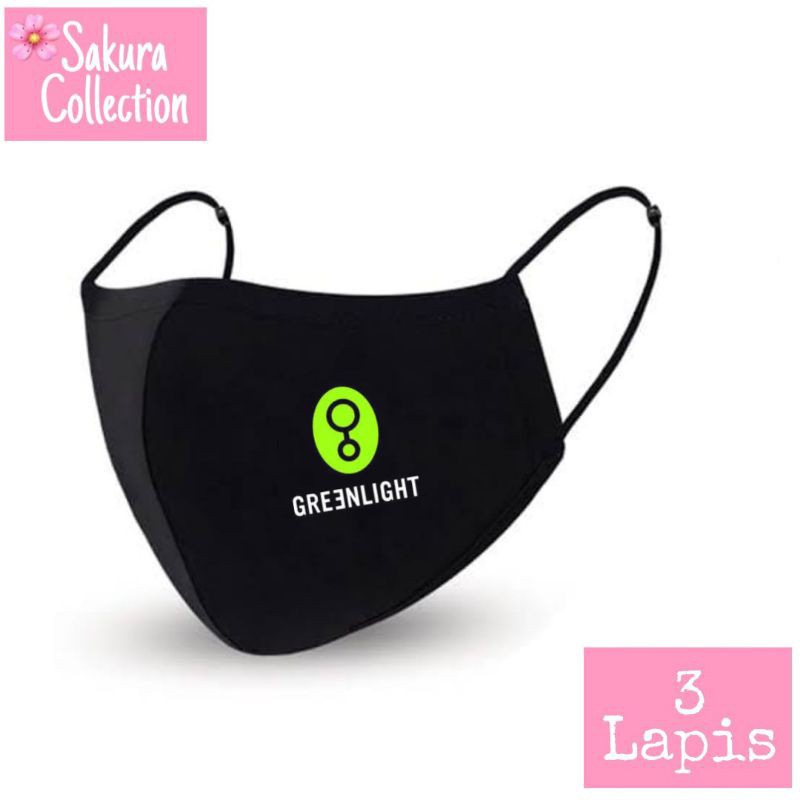 Masker Green Light Kain 3 ply / Scuba Anak Dewasa / Earloop