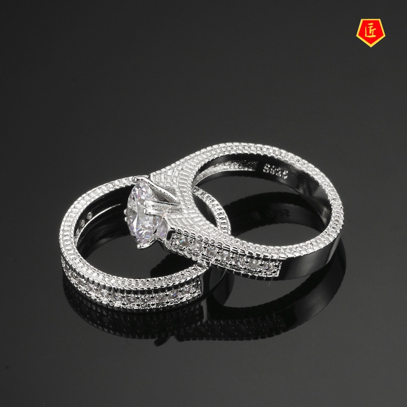 [Ready Stock]European and American Zircon Ring Set Affordable Luxury Fashion