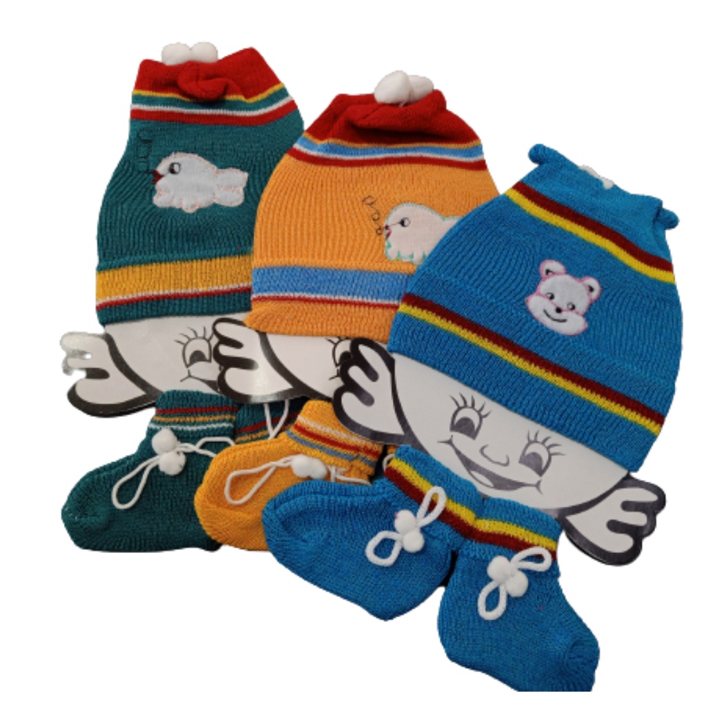 1 Pcs Topi Set Kaos Kaki Rajut Bayi Baru Lahir Bahan Wool wol Setelan Topi Kaos Kaki Baby Newborn