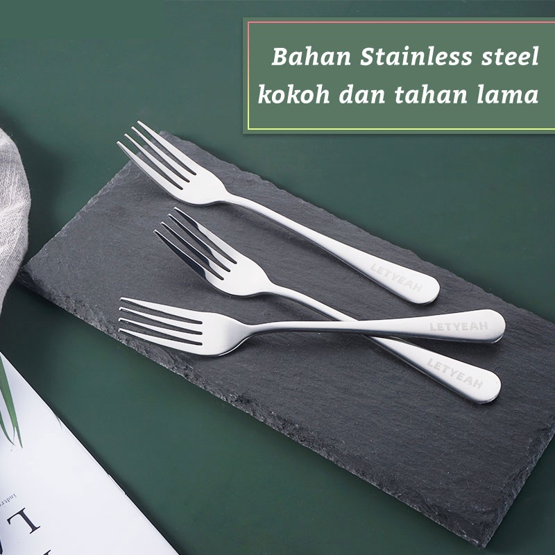 Letyeah &amp; Kaizenliving 3 pcs Garpu Makan 304 Stainless Steel Tebal Free tas