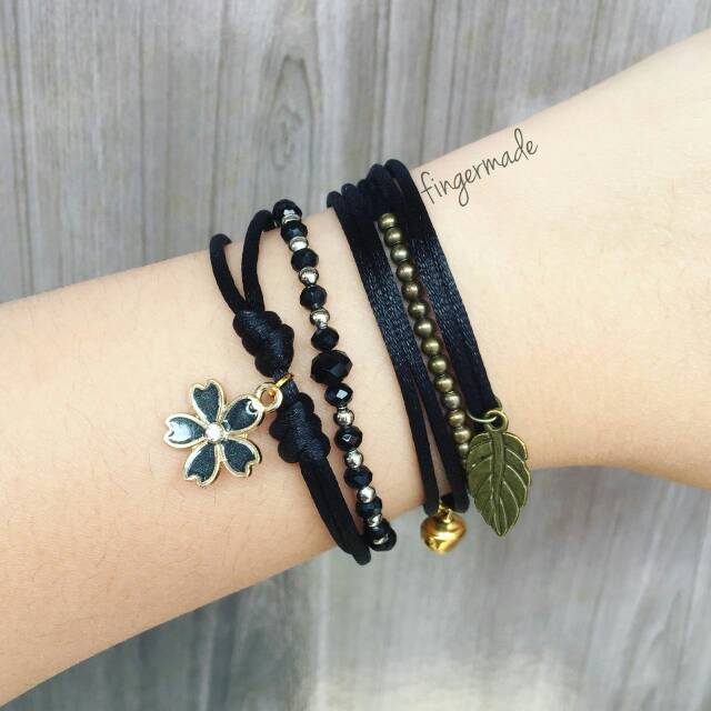 FINGERMADE GELANG HITAM SET 5PCS | GELANG TUMPUK