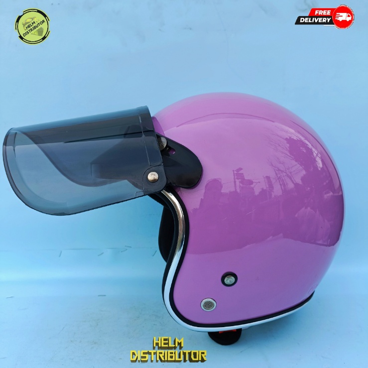 HELM BOGO DEWASA KACA DATAR, HITAM DAN BENING, LIS CHROME,KUALITAS PREMIUM UNTUK PRIA DAN WANITA COD