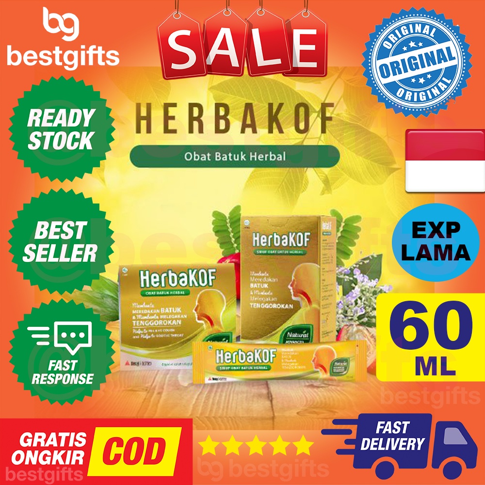 HERBAKOF SIRUP OBAT BATUK HERBAL HERBA KOF SYRUP DEWASA DAN ANAK MELEGAKAN RADANG TENGGOROKAN PERNAPASAN 60 ML