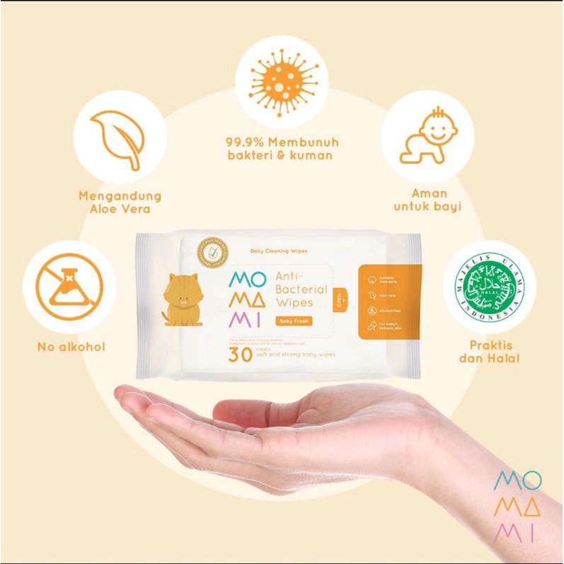 Momami anti bacterial wipes 30 s