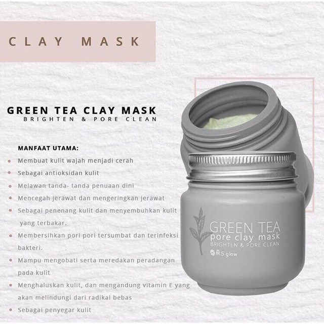 Ms Glow Clay Mask Charcoal &amp; Greentea Masker Wajah Original