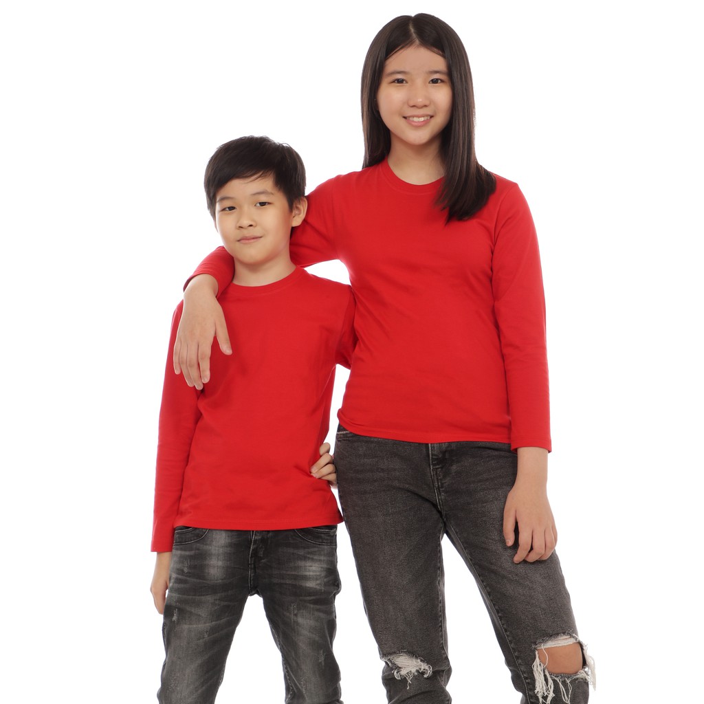 baju kaos polos anak cowo cewe merah lengan panjang baju kaos kekinian terbaru ( Cek Deskripsi )
