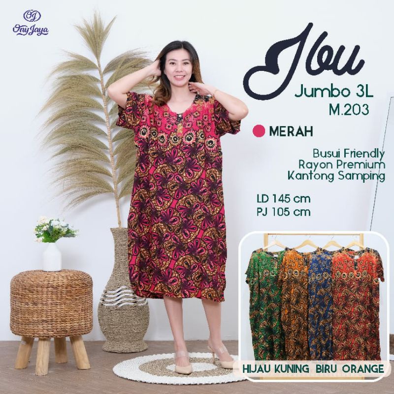 DASTER ONY MODEL IBU SUPER JUMBO 3L BAHAN RAYON PREMIUM/BUSUI/DASTER BATIK IBU KEKINIAN/HARGA MURAH/LD 140 CM /LENGAN PENDEK-M 203