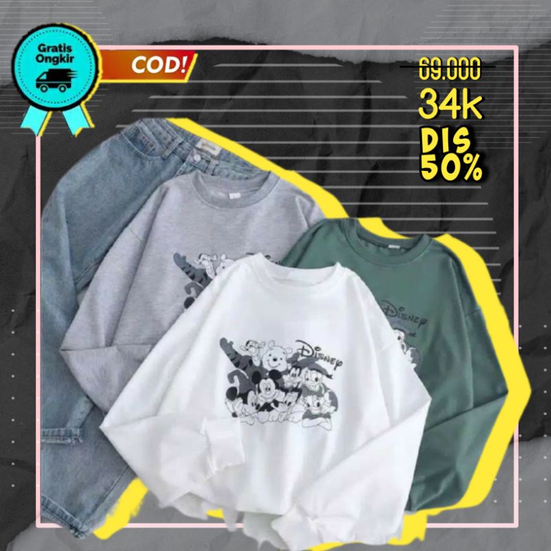 Sweater Disney Crewneck Disney  Sweater Disney Wanita Crewneck Disney Second Fit L