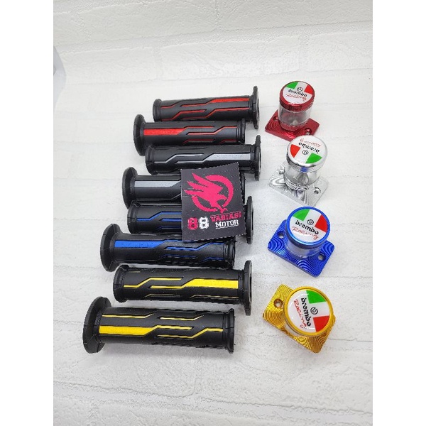 Paket Handgrip Tulisan Thailand Variasi + Tutup Minyak Rem Suzuki Satria Fu - Vixion - PCX - RX King - Byson Dan Lainnya