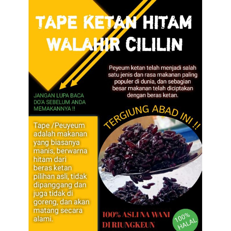 Jual Tape / Peuyeum ketan hitam 1kg / tape manis / tape murah khas cililin walahir Indonesia