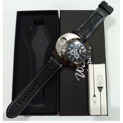 Jam Tangan Pria Korek Elektrik USB Hadiah Cigarrete Lighter Watch Jam Tangan Analog