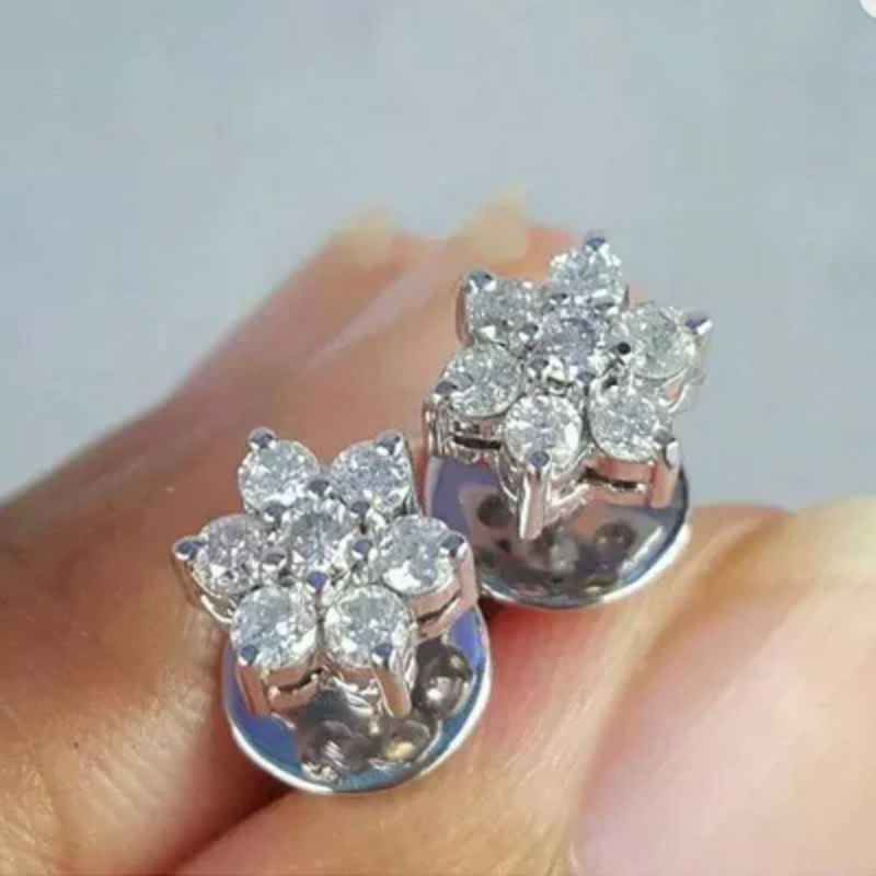 Anting Berlian Asli Emas Putih Model Bunga