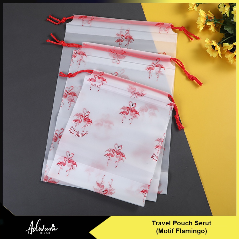 Tas Serut Travel Pouch Organizer Motif Flamingo / Tempat Penyimpanan Serbaguna Kosmetik Pakaian Anti Air