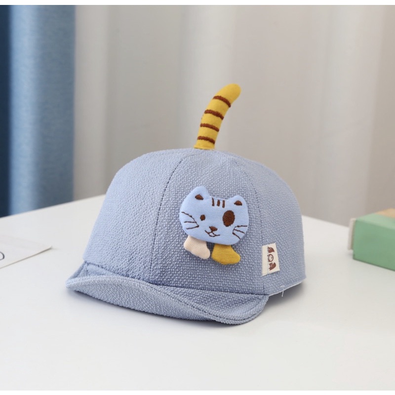 Topi Baseball Anak Bayi Balita Model Kucing Ekor Import Untuk Anak Laki Laki Anak Perempuan-Biru