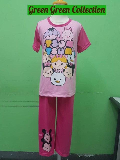 Baju Tidur/Piama/Piyama Kaos Anak Tsum Tsum Pink