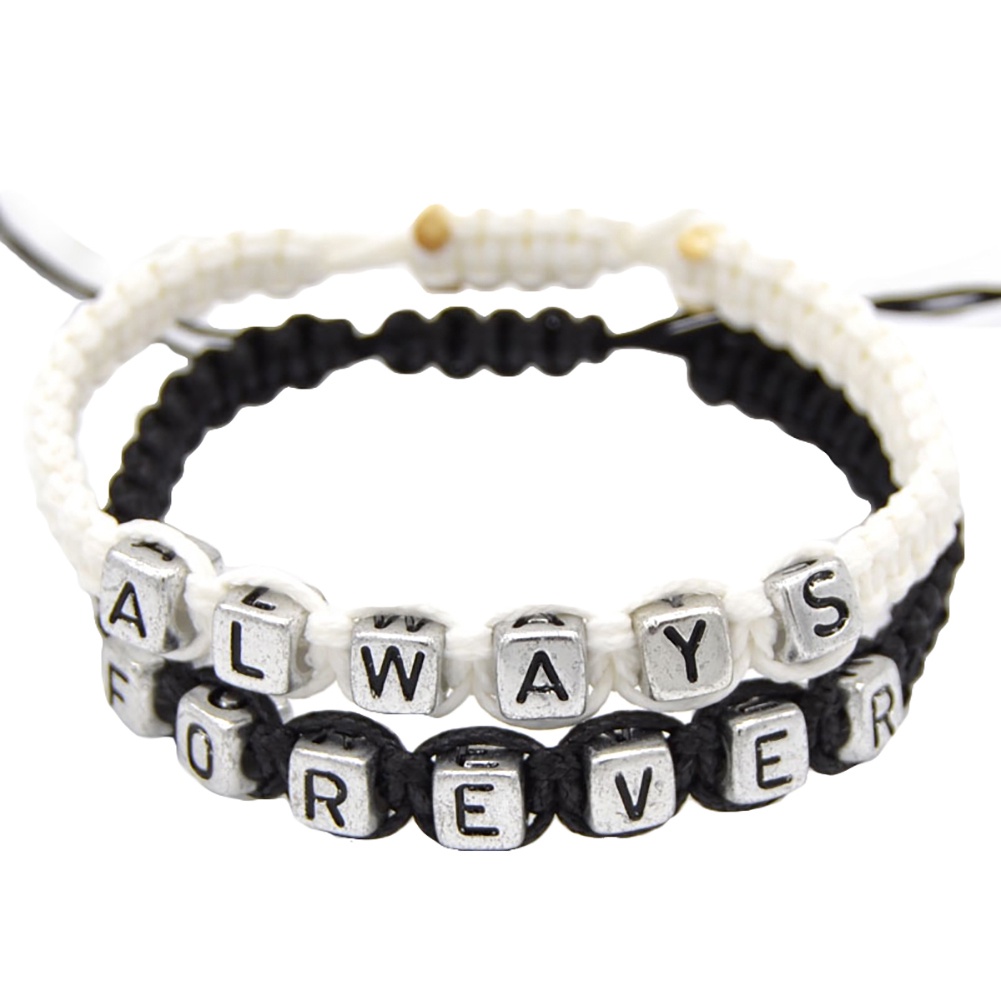 Hu Hu Hu Hu Hu Alat Bantu Pasang Kacamata♡ 2pcs Gelang Tali Rajut Adjustable Tulisan Always Forever Untuk Pasangan