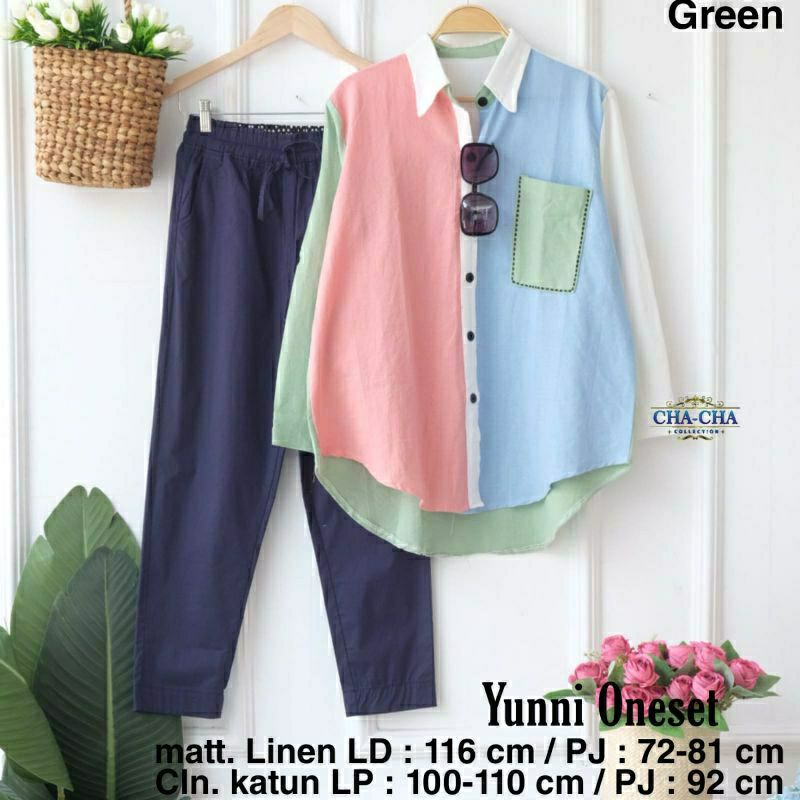 YUNNI ONE SET SETELAN LINEN TERLARIS PICT BY CHACHA SOLO BISA COD