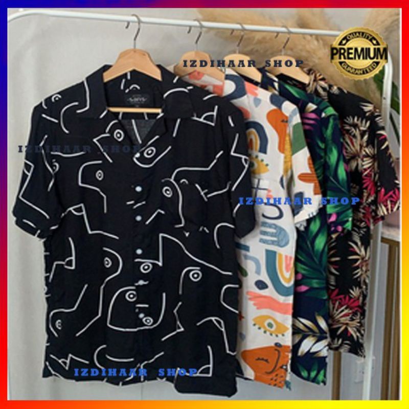 Kemeja Surfing Pria Santai Lengan Pendek Cowok Kasual Premium Distro Katun Printing Motif Bunga Keme