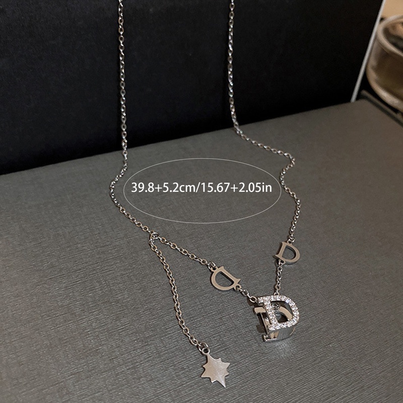 Kalung Rantai Klavikula 925 Sterling Silver Model Cincin Ganda Bahan Zirkon Gaya Klasik Untuk Wanita