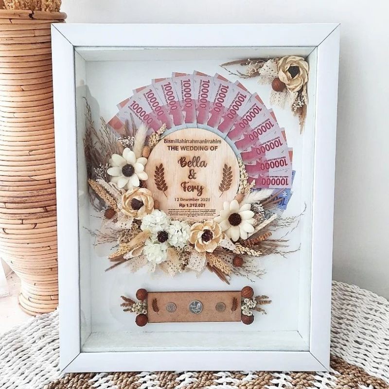 1 HARI JADI MAHAR PERNIKAHAN KIPAS RUSTIC FULL BUNGA ELEGAN KACA AKRILIK 30X40