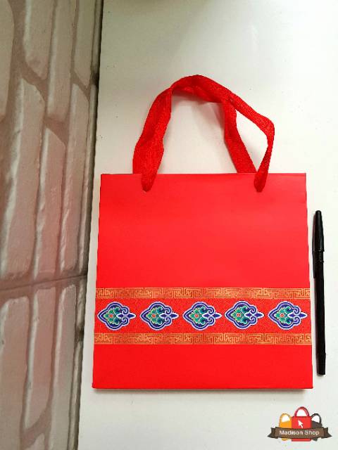 KANTONG IMLEK PAPERBAG MERAH FU HOKI KANTONG KADO ORIENTAL TAS SOVENIR BAG IMLEK GROSIR HIASAN