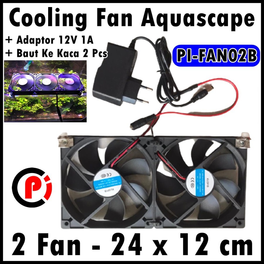 PI FAN02B Cooling 2 Fan Kipas Pendingin Aquarium Aquascape 24 x 12 cm