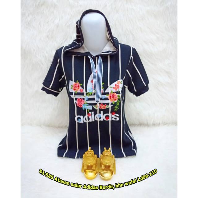 S1-585 Atasan salur Adidas Bordir, bhn wafel 260gram Ld96-110