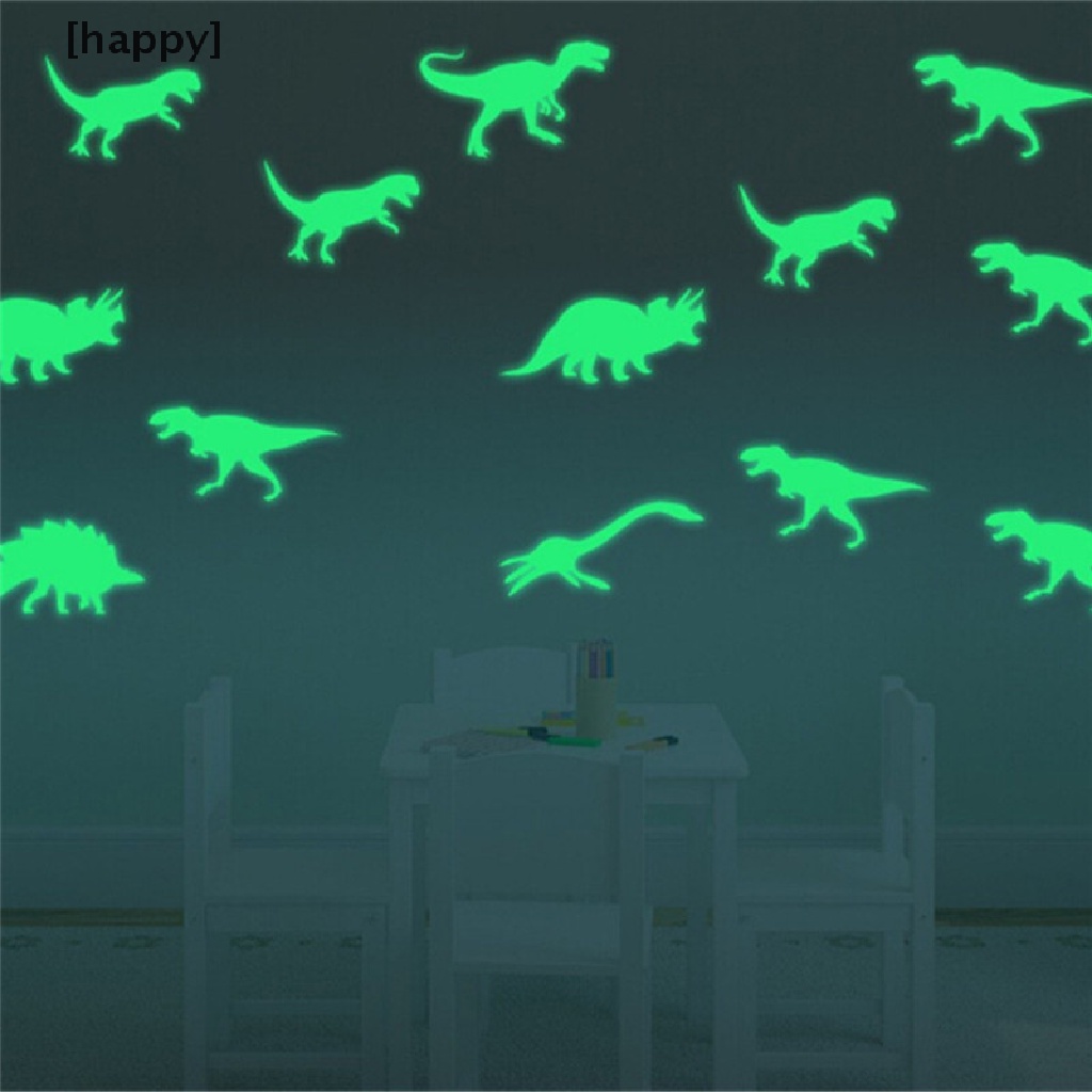 9pcs / Set Stiker Dinding Desain Dinosaurus Glow In The Dark Untuk Dekorasi Kamar Anak