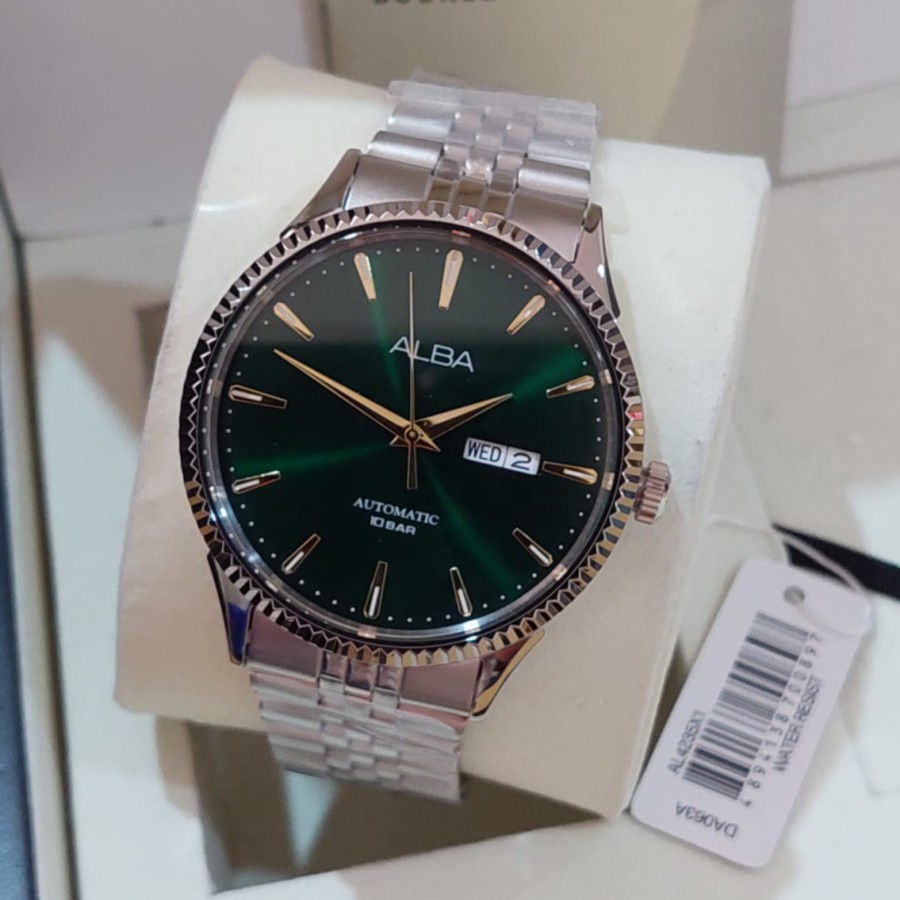 JAM TANGAN PRIA ALBA AL4235X1 AL4235 AUTOMATIC SILVER GREEN TERBARU ORIGINAL