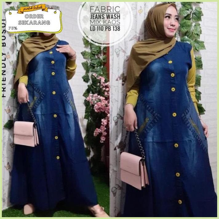 Sale baju gamis wanita levis/gamis jeans /gamis levis/baju levis wanita - lemon, all size Termurah